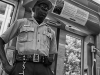 Security officer on Blue Line commuter train, Charlotte, North Carolina.